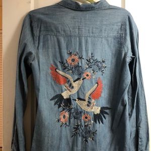 NWT Hollister Denim Embroidered Bird Button-Up
